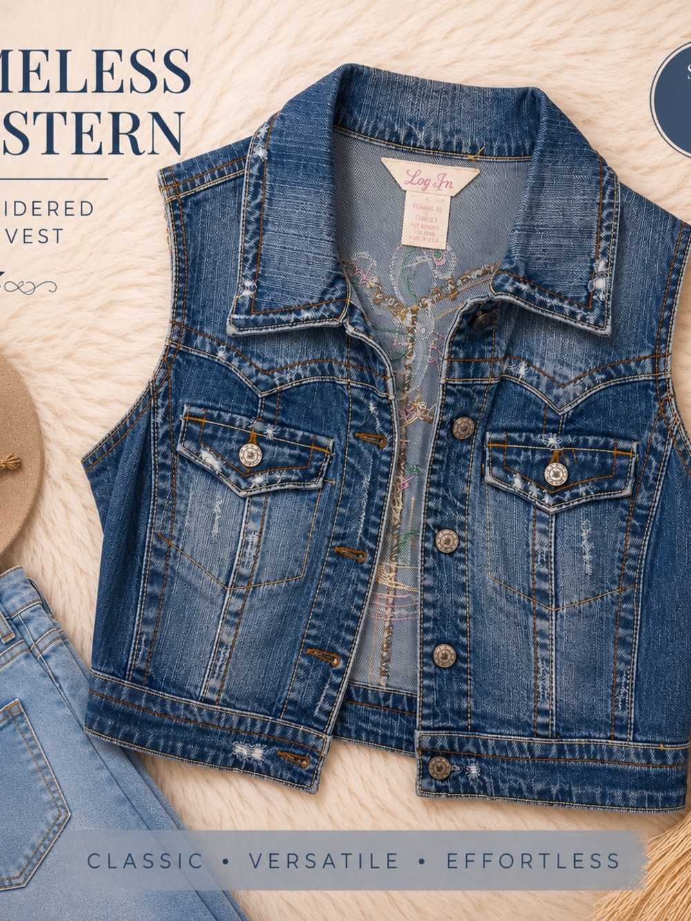 Blue Denim Sleeveless Vest - Classic Women's Jacket